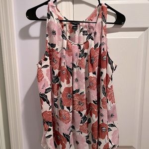 ANN TAYLOR FACTORY Floral Print Blouse poppy Sleeveless Size XL- pink, red